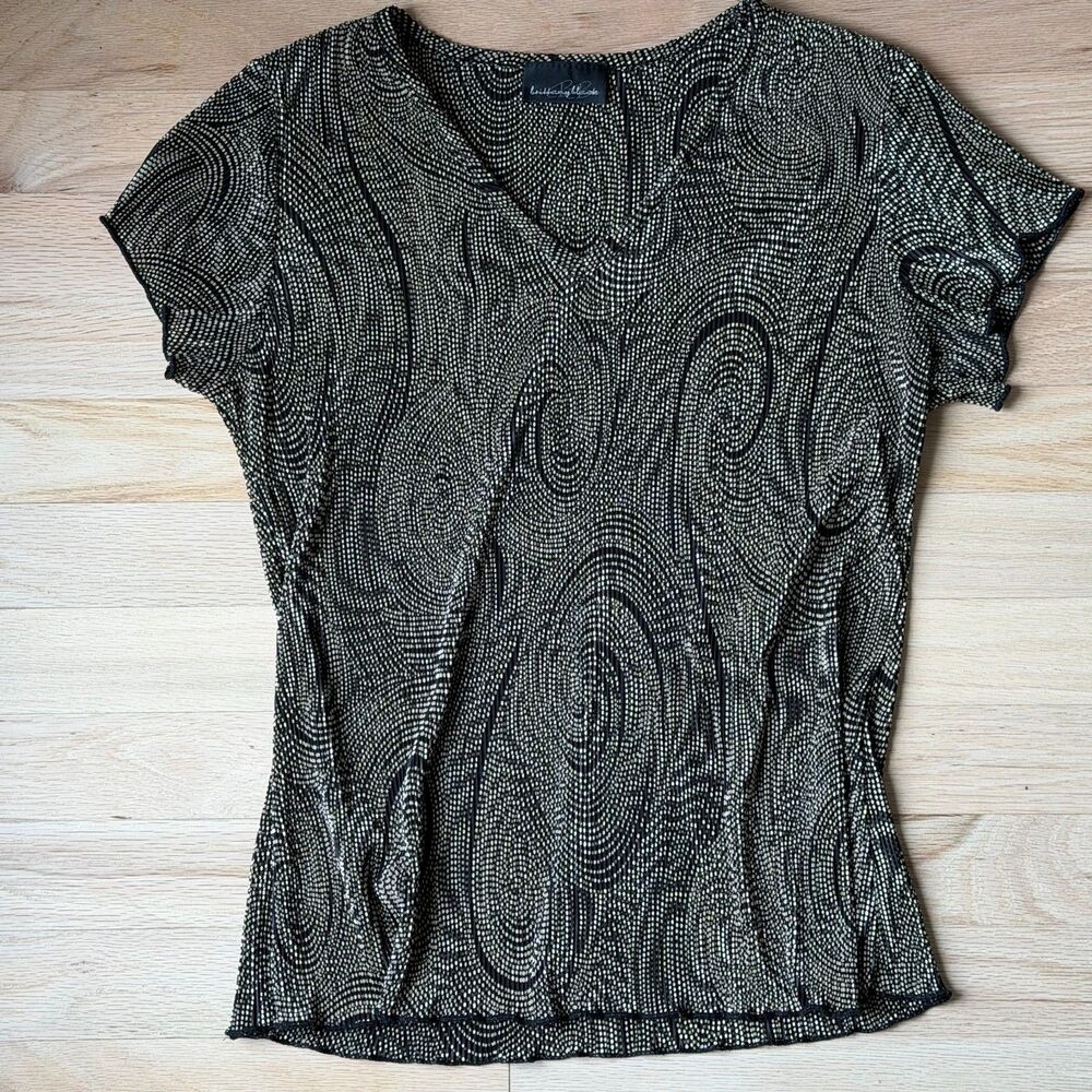Vintage Brittany Black Abstract Swirl Print Top 90s Y2K Ruffle Sleeve - S